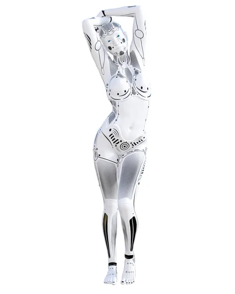 Mujer Robot Droide Metal Blanco Chica Android Inteligencia Artificial Arte —  Fotos de Stock