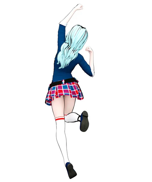 Sexy Anime Bambola Giapponese Anime Studentessa Grandi Occhi Blu Trucco — Foto Stock