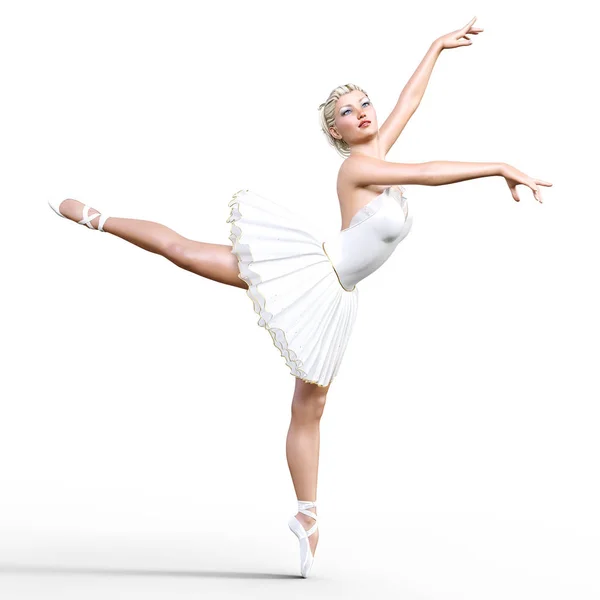 Dansende Ballerina Witte Ballet Tutu Blond Meisje Met Blauwe Ogen — Stockfoto