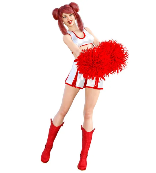 Beautiful Red Hair Cheerleader Skirt Long Boots Bright Makeup Woman — Stock Photo, Image
