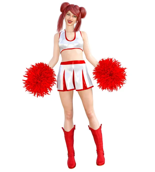 Beautiful Red Hair Cheerleader Skirt Long Boots Bright Makeup Woman — Stock Photo, Image