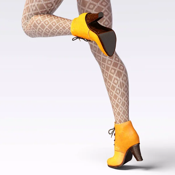美しい女性の足ウール レギンスと半分ビーズ スリムな女性のセクシーな脚をブーツします 秋春のコレクション 魅惑的なポーズ 概念的なファッション アート レンダリング図 — ストック写真