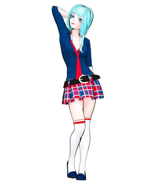 Szexi Anime Baba Japán Anime Schoolgirl Nagy Kék Szemét Fényes — Stock Fotó