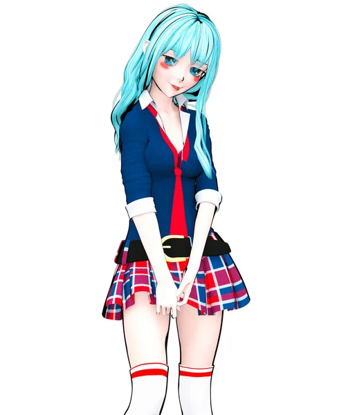 Sexy Anime Pop Japanse Anime Schoolgirl Grote Blauwe Ogen Lichte — Stockfoto