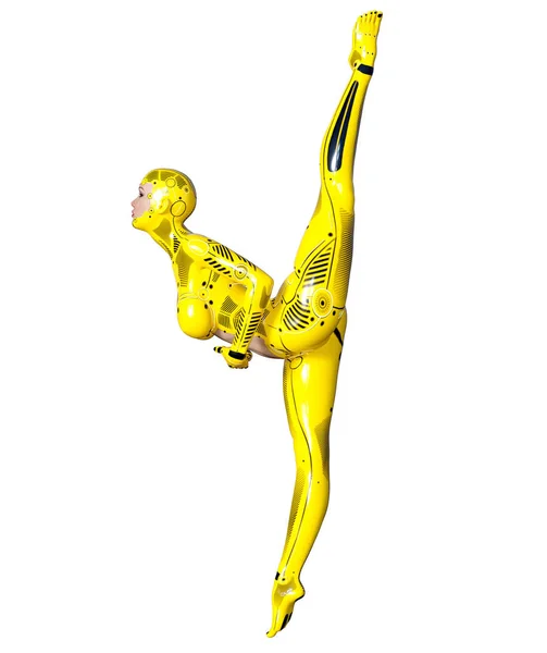 Χορεύοντας Ρομπότ Γυναίκα Κίτρινο Μέταλλο Droid Πρόσωπο Της Γυναίκας Τεχνητή — Φωτογραφία Αρχείου