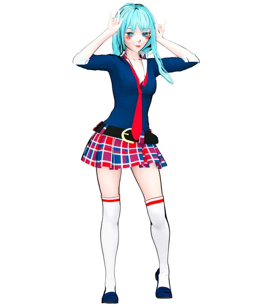 Seksikäs Anime Nukke Japanilainen Anime Koulutyttö Iso Sininen Silmät Kirkas — kuvapankkivalokuva