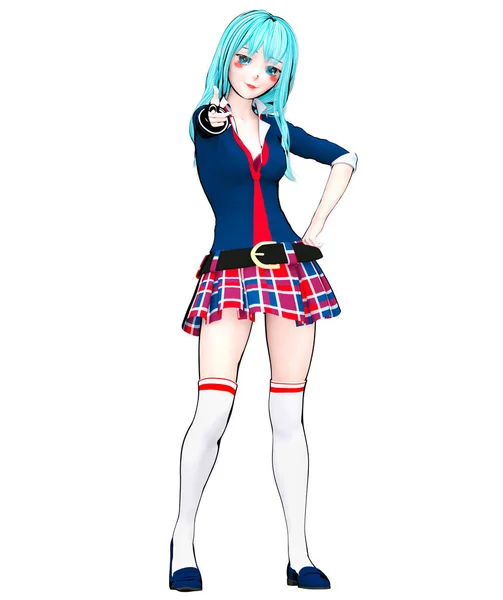 Szexi Anime Baba Japán Anime Schoolgirl Nagy Kék Szemét Fényes — Stock Fotó