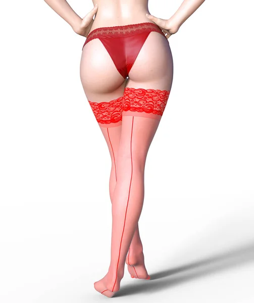 Piękne Długie Smukłe Seksowne Kobiece Nogi Czerwone Majtki Pończochy Piękna — Zdjęcie stockowe