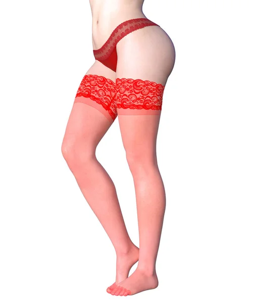 Schöne Lange Schlanke Sexy Weibliche Beine Rote Höschen Und Strümpfe — Stockfoto