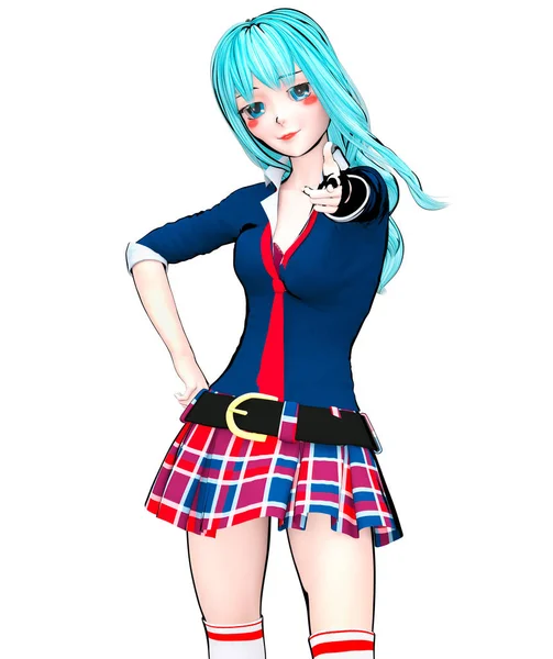 Sexy Anime Doll Japanese Anime Schoolgirl Big Blue Eyes Bright — Stock Photo, Image