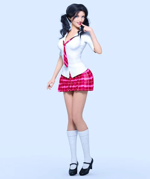 Mooie Jonge Aantrekkelijke Meisje Schooluniform Witte Blouse Rode Korte Rok — Stockfoto