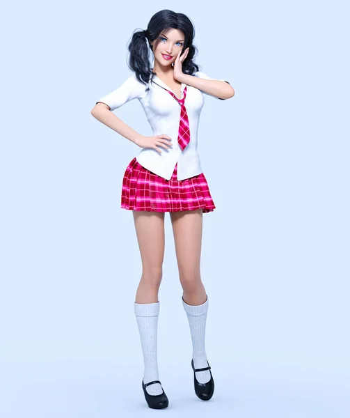 Krásná Mladá Atraktivní Dívka Školní Uniforma Bílá Halenka Červená Krátká — Stock fotografie