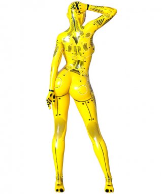 Robot kadın. Kadının yüzüne ile metal droid. Yapay zeka. Kavramsal moda sanat. Gerçekçi 3d render illüstrasyon. Stüdyo, ayrı tutma, yüksek anahtar.