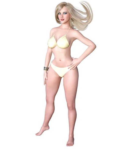 Vacker Blond Kvinna Baddräkt Bikini Sommaren Resten Konceptuella Mode Konst — Stockfoto