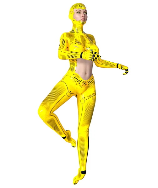 Mujer Robot Droide Metal Con Cara Mujer Inteligencia Artificial Arte — Foto de Stock