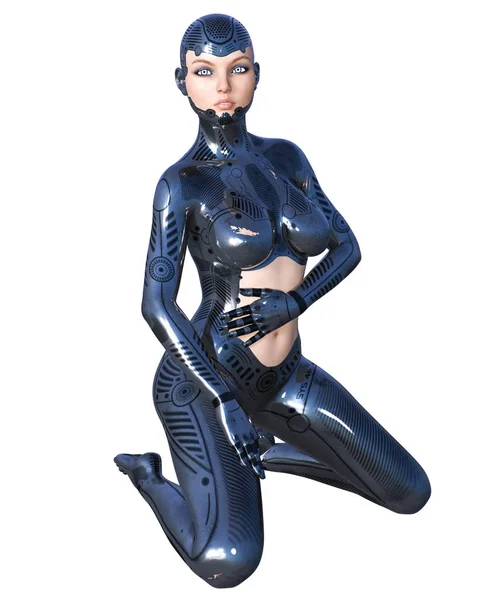 Mujer Robot Droide Metal Con Cara Mujer Inteligencia Artificial Arte — Foto de Stock