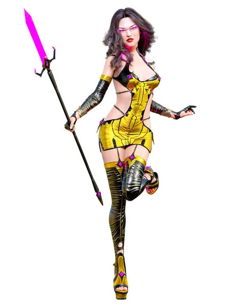 3D japanese assassin warrior amazon woman render. — Stock Photo, Image