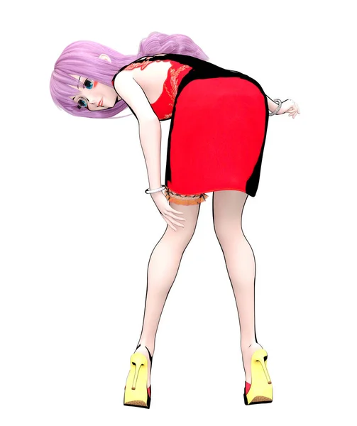 3D 일본 애니메이션 소녀. — 스톡 사진
