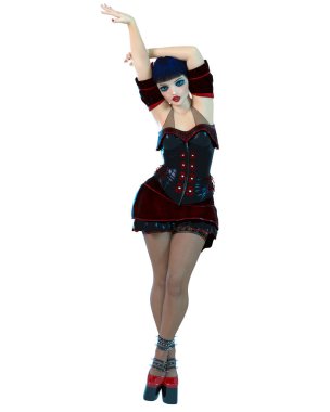 3D kız bebek büyük mavi gözleri ve parlak makyaj.