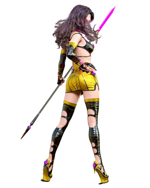 3D japanese assassin warrior amazon woman render. — Stock Photo, Image