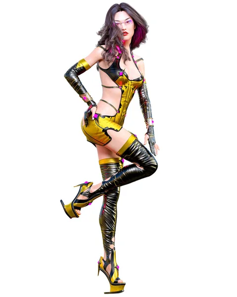 3D japanese assassin warrior amazon woman render. — Stock Photo, Image