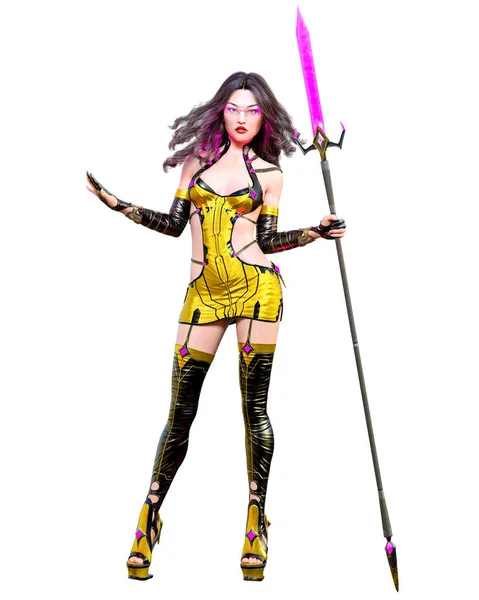 3D japanese assassin warrior amazon woman render. — Stock Photo, Image