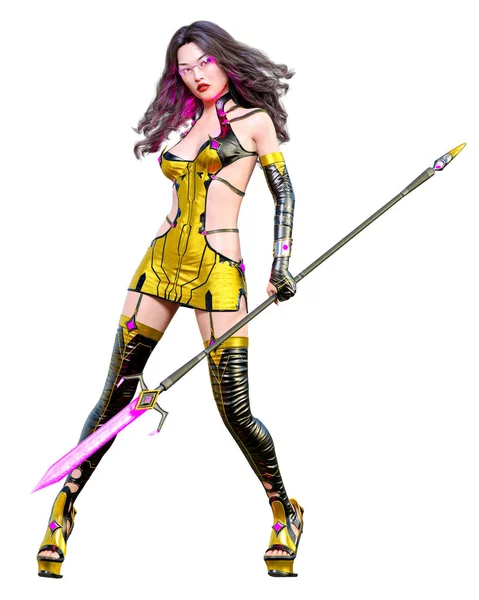 3D japanese assassin warrior amazon woman render. — Stock Photo, Image