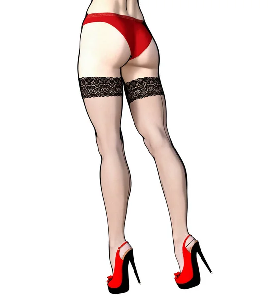 Beautiful female legs in stockings and panties. — Stock Photo, Image