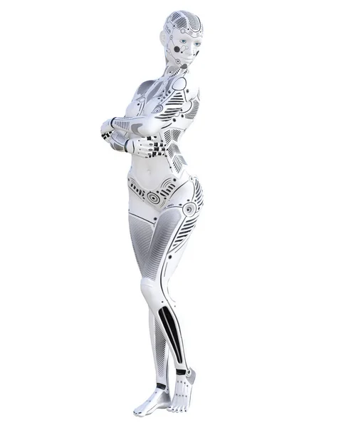 En kvinnlig robot. Metalldroid. Artificiell intelligens. — Stockfoto