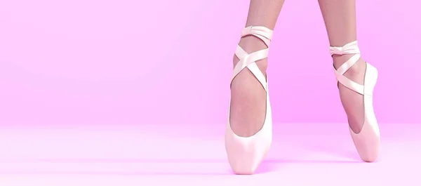 3D Ballerina legs in light classic pointe shoes. — Stock Photo, Image