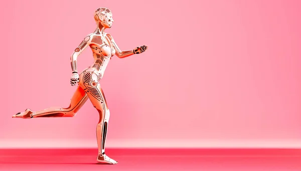 En kvinnlig robot. Metalldroid. Artificiell intelligens. — Stockfoto