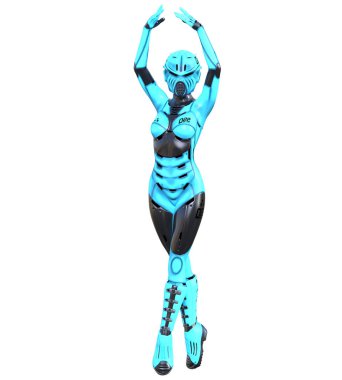 Robot kadın. Mat metal droid. Yapay Zeka.