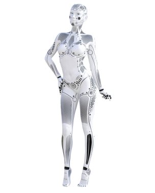 Kadın robot. Metal droid. Yapay Zeka.