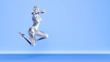 Kadın robot. Metal droid. Yapay Zeka.