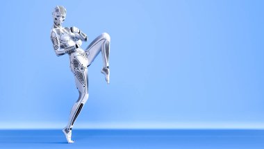 Kadın robot. Metal droid. Yapay Zeka.