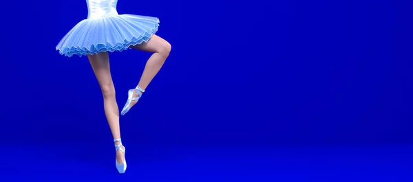 3D Balerin bacakları mavi noktalı ayakkabılar ve bale eteği — Stok fotoğraf