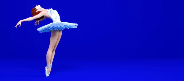 3d Ballerina синій вказівний взуття і балетний туту — стокове фото