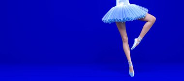 3D Balerin bacakları mavi noktalı ayakkabılar ve bale eteği