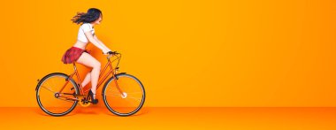 Vintage bicycle and woman in the room