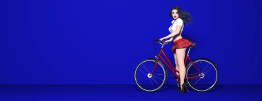 Vintage bicycle and woman in the room