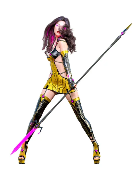 Japanese Assassin Warrior Amazon Woman Render Futuristic Costume Llustration Conceptual — Stock Photo, Image