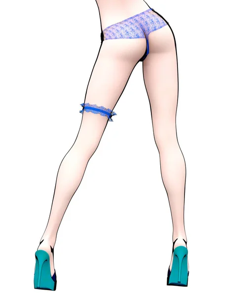 Render Sexy Anime Woman Slim Female Legs Blue Pants Lace — 스톡 사진