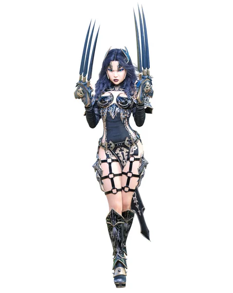 Warrior Amazon Woman Metal Blade Long Dark Hair Elven Warrior — 스톡 사진