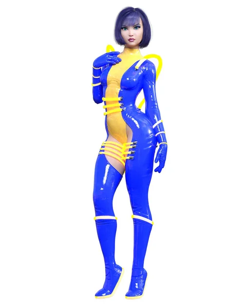 Sexy Anime Space Cosmic Girl Futuristic Extravagant Latex Clothing Comic — 스톡 사진