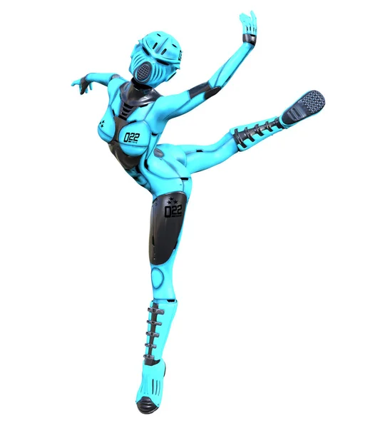 Tańczący Robot Woman Azure Matowy Metal Droid Android Girl Artificial — Zdjęcie stockowe