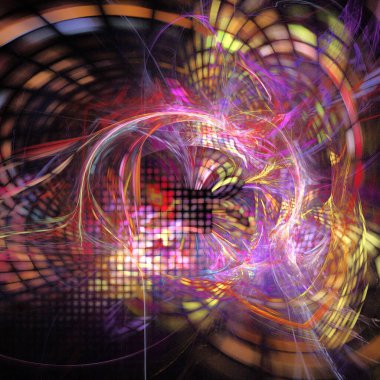 Dijital piksel kaosu. Sinirsel ağ 3D sürrealite çizimi. Geometri. Gizemli rahatlama deseni. Fraktal soyut doku. Dijital sanat grafik astrolojisi.