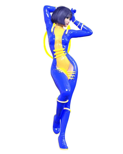 Sexy Anime Space Cosmic Girl Futuristic Extravagant Latex Clothing Comic — 스톡 사진
