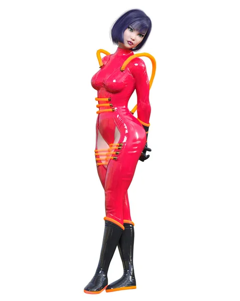 Sexy Anime Space Cosmic Girl Futuristic Extravagant Latex Clothing Comic — 스톡 사진