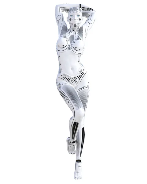 Donna Robot Droide Metallo Bianco Ragazza Android Intelligenza Artificiale Arte — Foto Stock