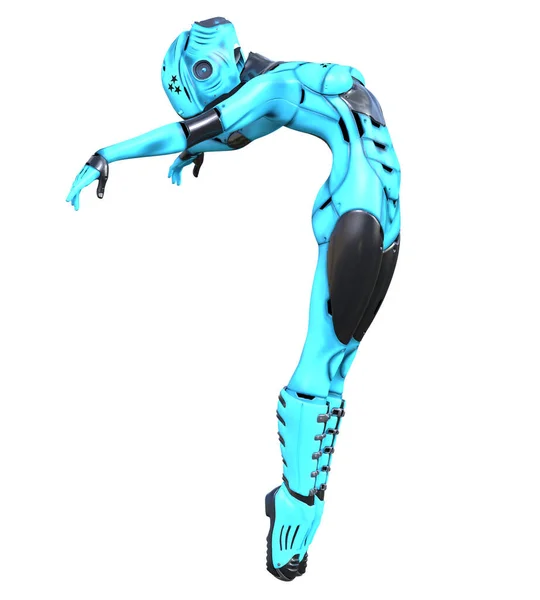 Tańczący Robot Woman Azure Matowy Metal Droid Android Girl Artificial — Zdjęcie stockowe